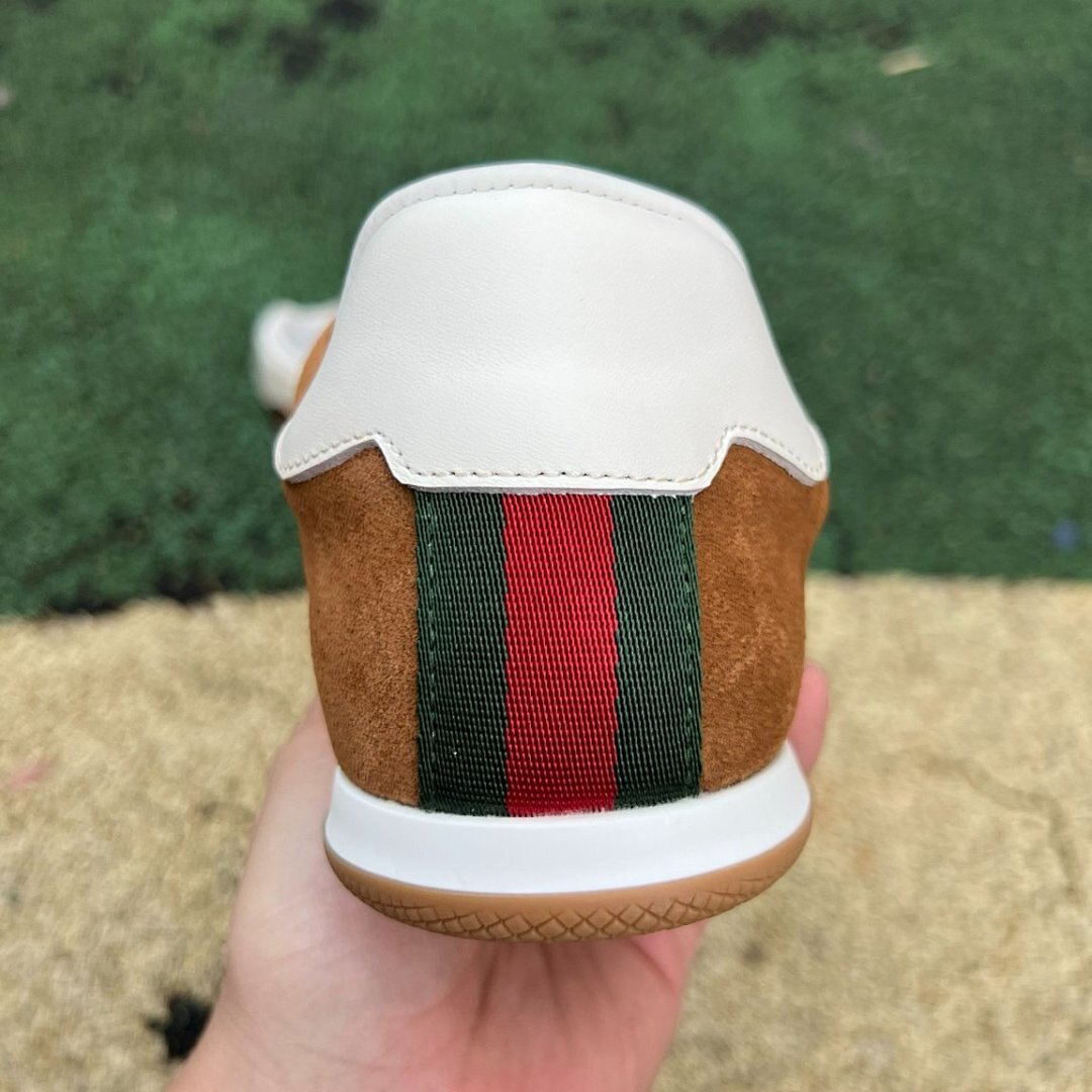 Gucci Run GG Canvas Suede Web Stripe Low-Top Sneakers Brown Beige