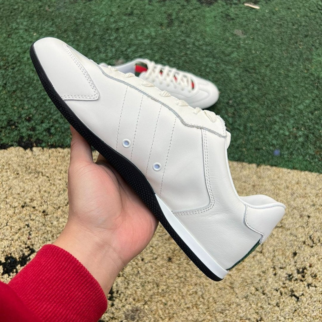 Gucci Men's White Leather Web Stripe Low-Top Sneakers 606110 0FI20 9072