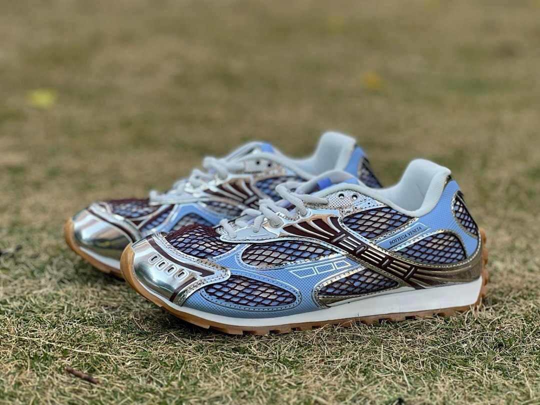 Bottega Veneta Orbit Sneakers Periwinkle Light Blue Silver Metallic Mesh Trainers 765410 V2P50 4914