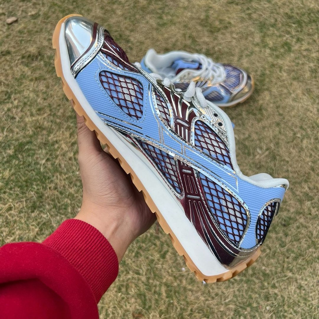 Bottega Veneta Orbit Sneakers Periwinkle Light Blue Silver Metallic Mesh Trainers 765410 V2P50 4914