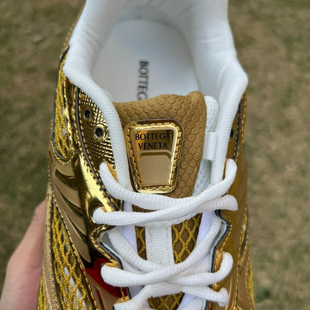 Bottega Veneta Orbit Gold Metallic Mesh Sneakers 740177V26308064
