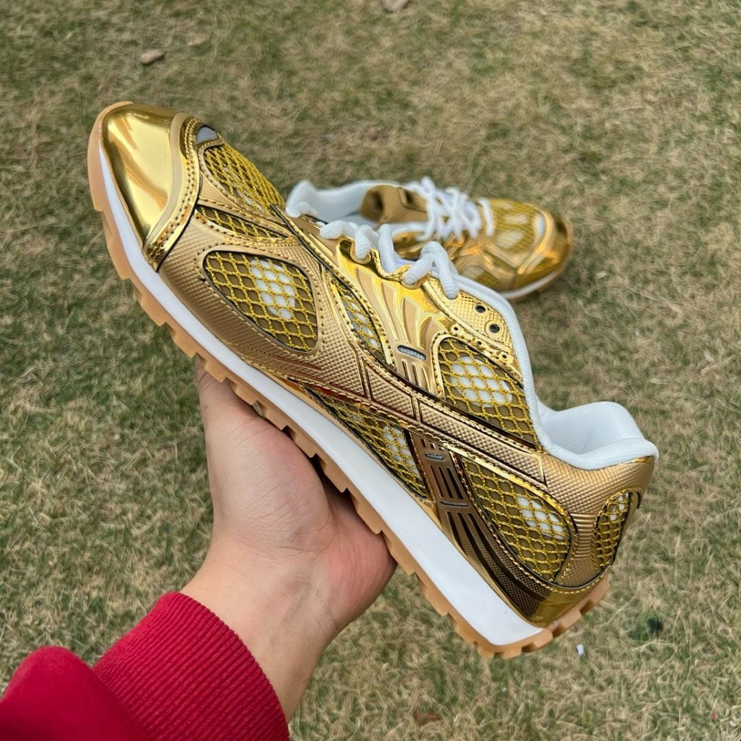 Bottega Veneta Orbit Gold Metallic Mesh Sneakers 740177V26308064