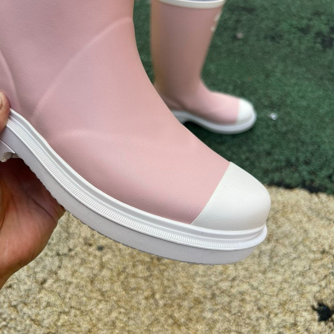 Chanel Pink Rubber Rain Boots G20147 White Toe Cap