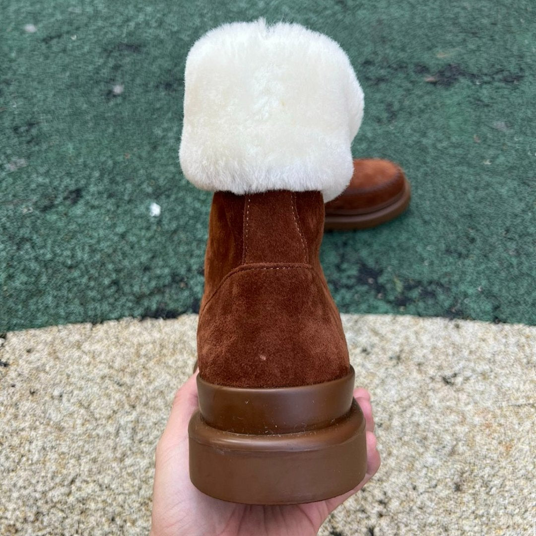 Louis Vuitton Pillow Comfort Ankle Boot Caramel Suede Shearling Monogram Fur Lined Winter Boots 1A8T3X