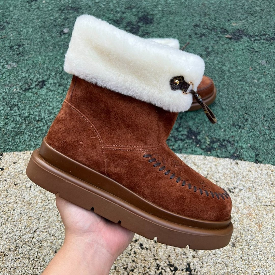 Louis Vuitton Pillow Comfort Ankle Boot Caramel Suede Shearling Monogram Fur Lined Winter Boots 1A8T3X