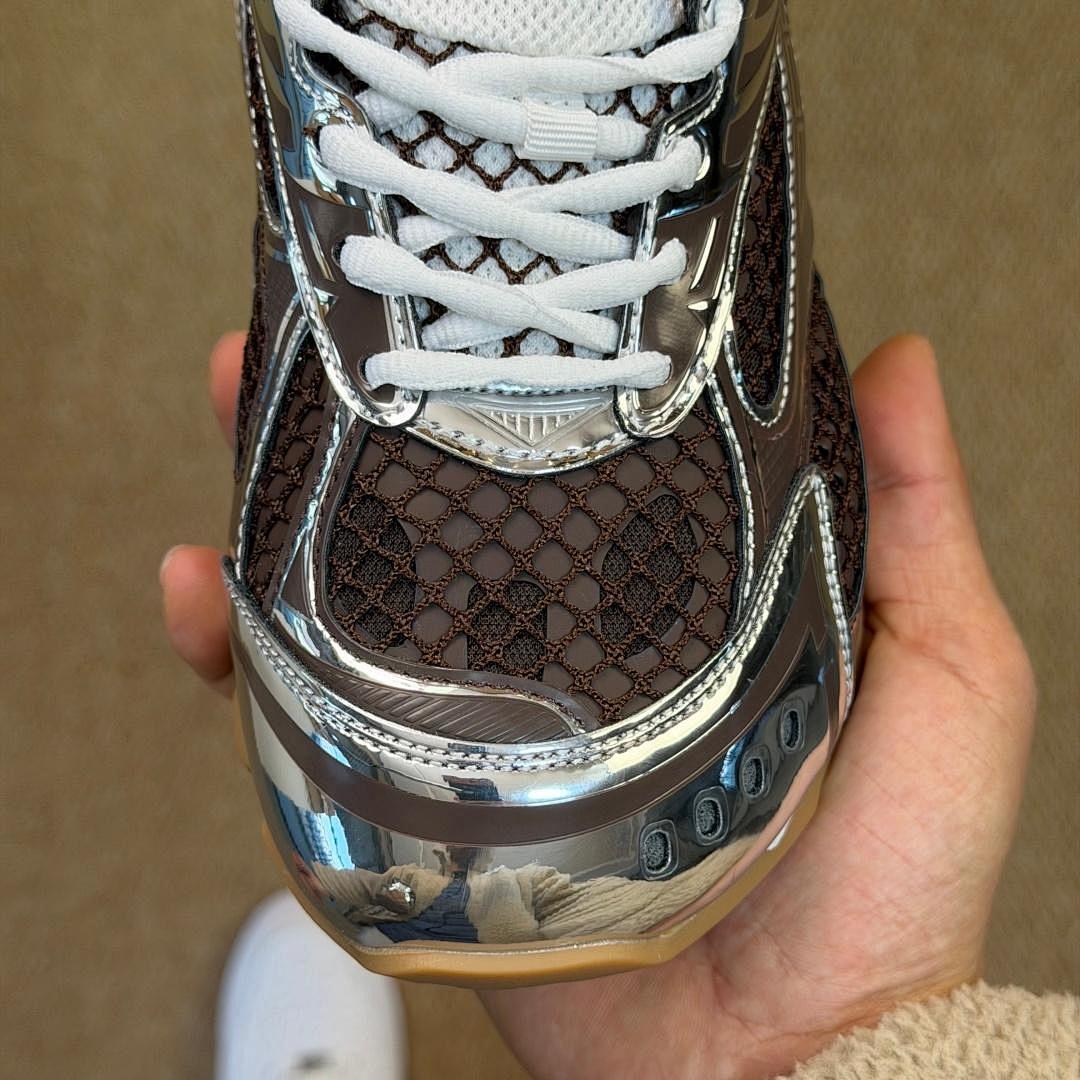 Bottega Veneta Orbit Metallic Mesh Runner Sneakers Silver Brown