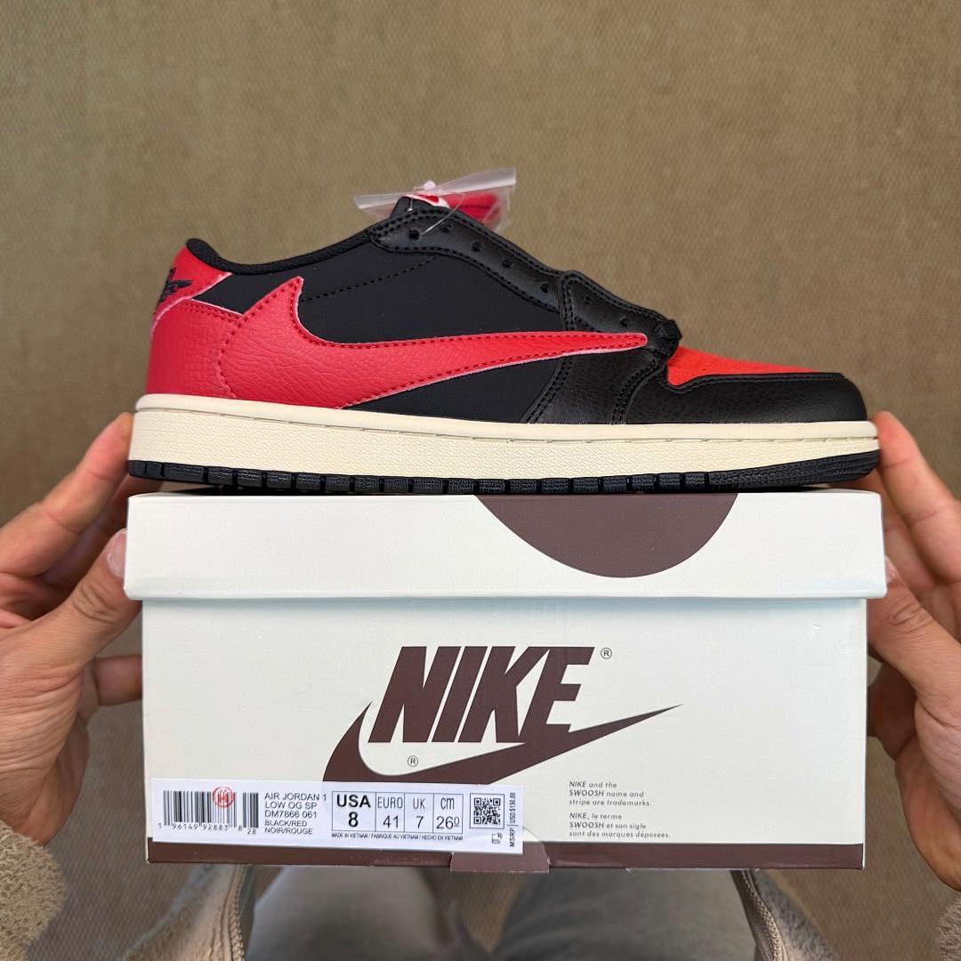 Travis Scott Air Jordan 1 Low OG 'Chicago' Reverse Swoosh Black Red Sail Sneakers