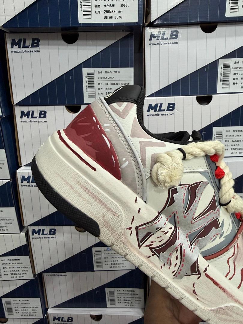 MLB BIGBALL CHUNKY PIXEL Unisex Off-White Beige Maroon Chunky Sneakers 3ASHC101N (C0001)