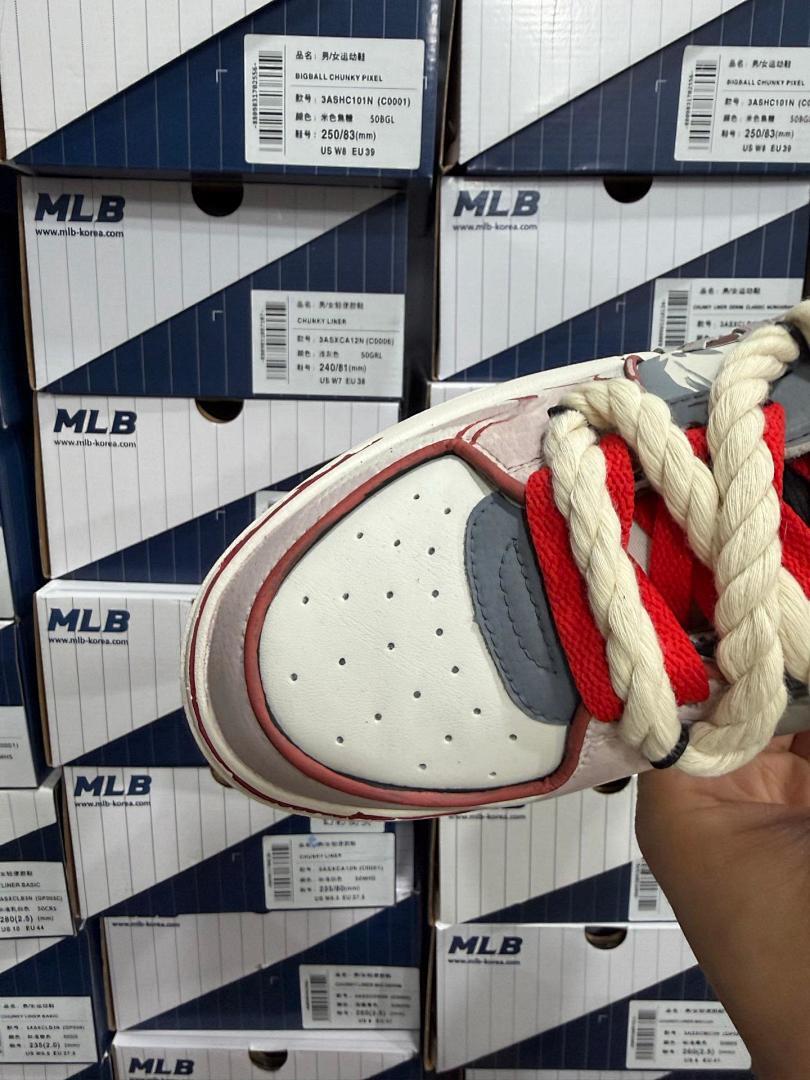 MLB BIGBALL CHUNKY PIXEL Unisex Off-White Beige Maroon Chunky Sneakers 3ASHC101N (C0001)