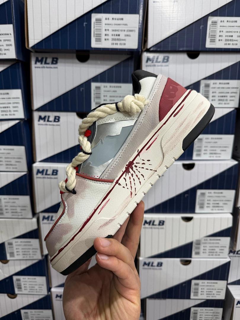 MLB BIGBALL CHUNKY PIXEL Unisex Off-White Beige Maroon Chunky Sneakers 3ASHC101N (C0001)