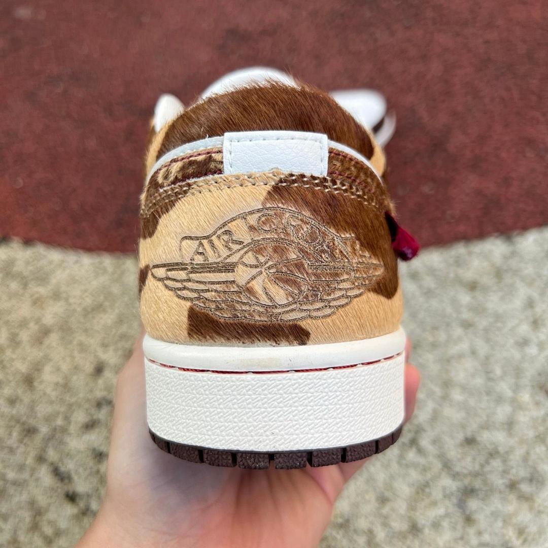 Air Jordan 1 Low Western Cowboy Cow Print Dark Mocha White Red Calf Hair Sneakers Men's Retro Casual Shoes