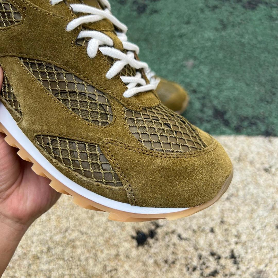 Visvim FKT Runner Olive Green Suede Mesh Sneakers
