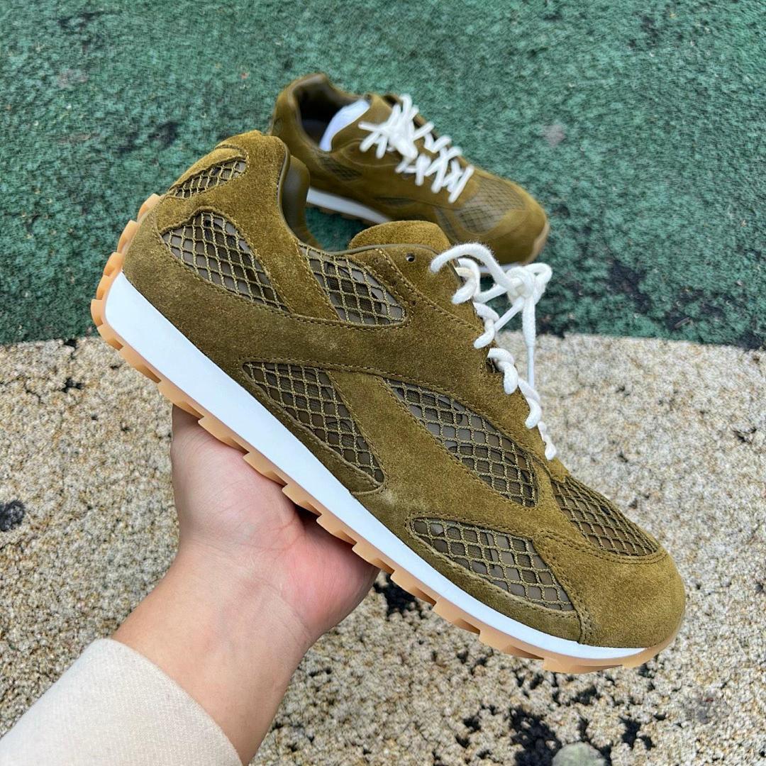Visvim FKT Runner Olive Green Suede Mesh Sneakers