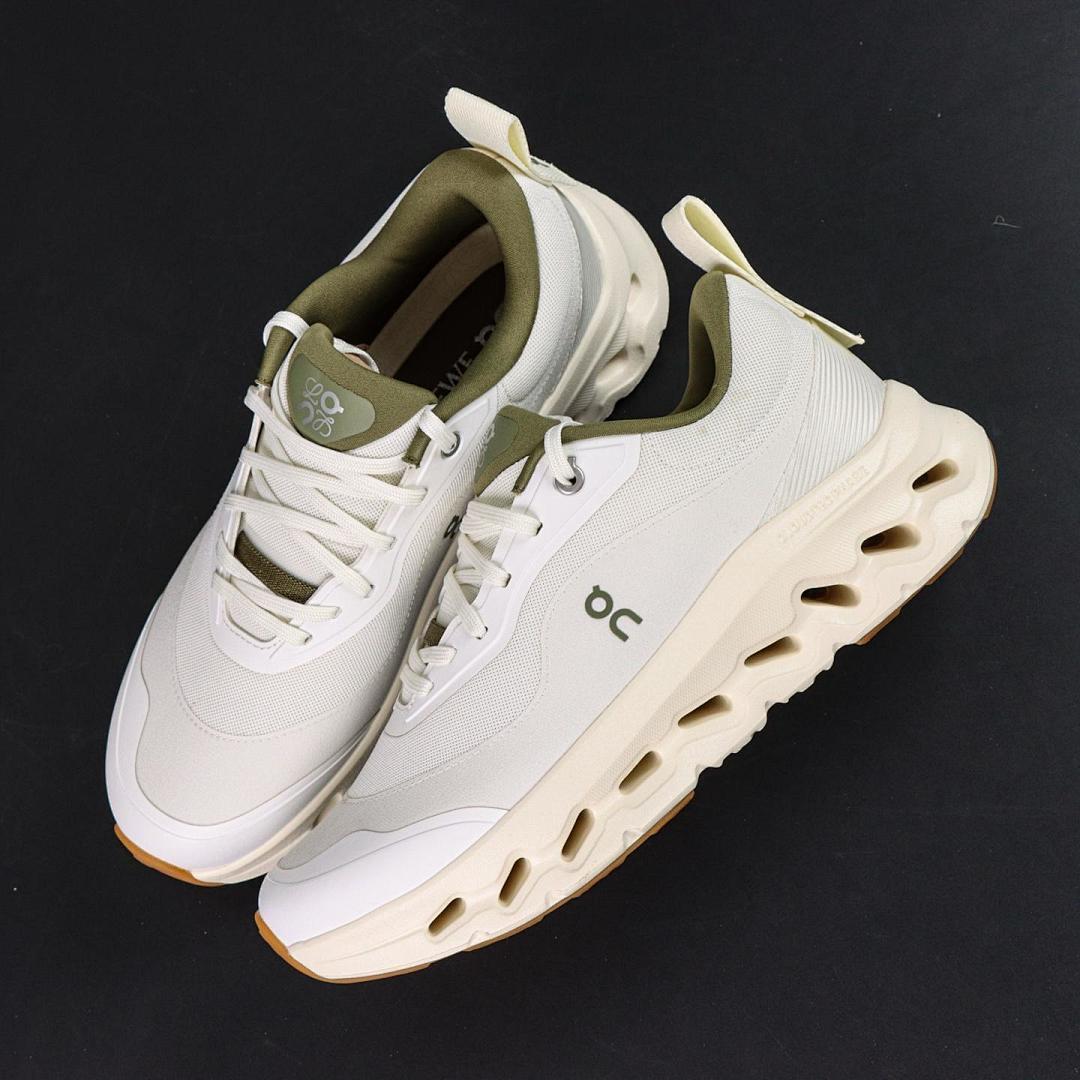 On CloudTec Phase Men's Running Shoes Undyed | Evergreen 3MD30121175 | White Olive Green Cushioned Road Trainers Sneakers