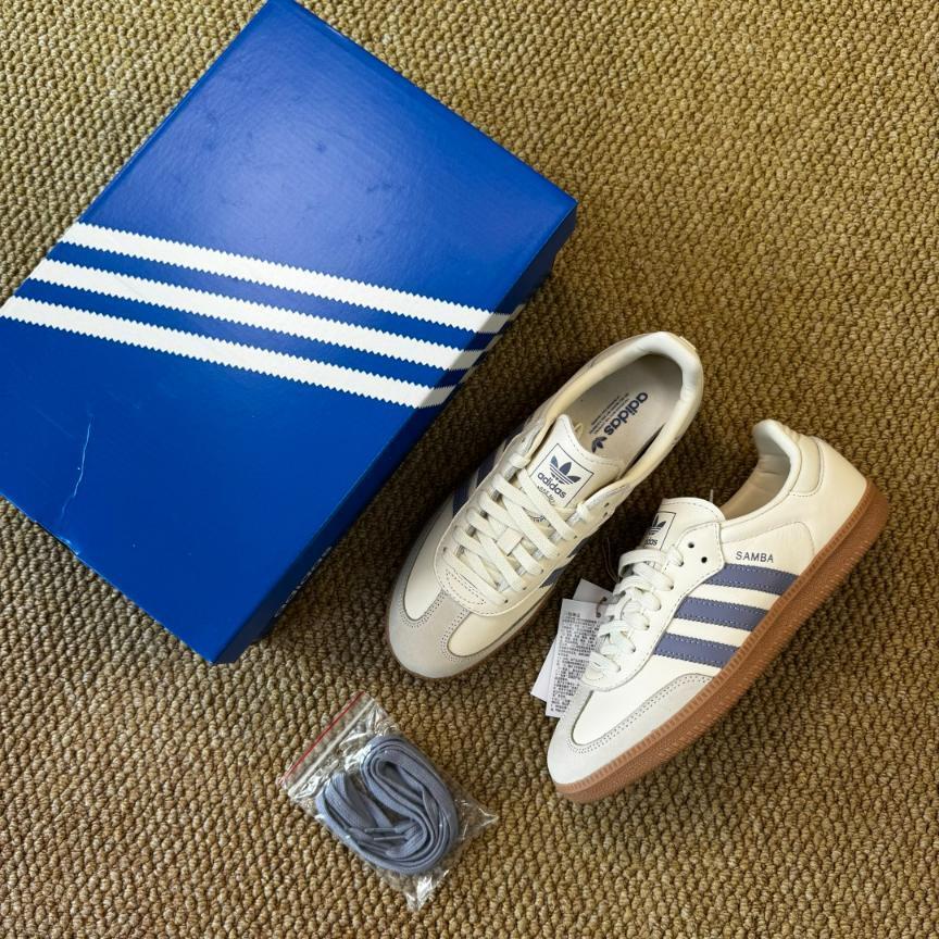 Adidas Originals Samba OG sneaker in the ecru and light blue colorway
