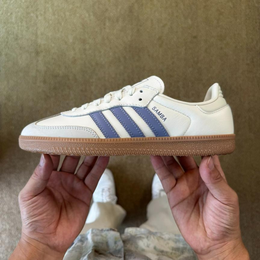 Adidas Originals Samba OG sneaker in the ecru and light blue colorway