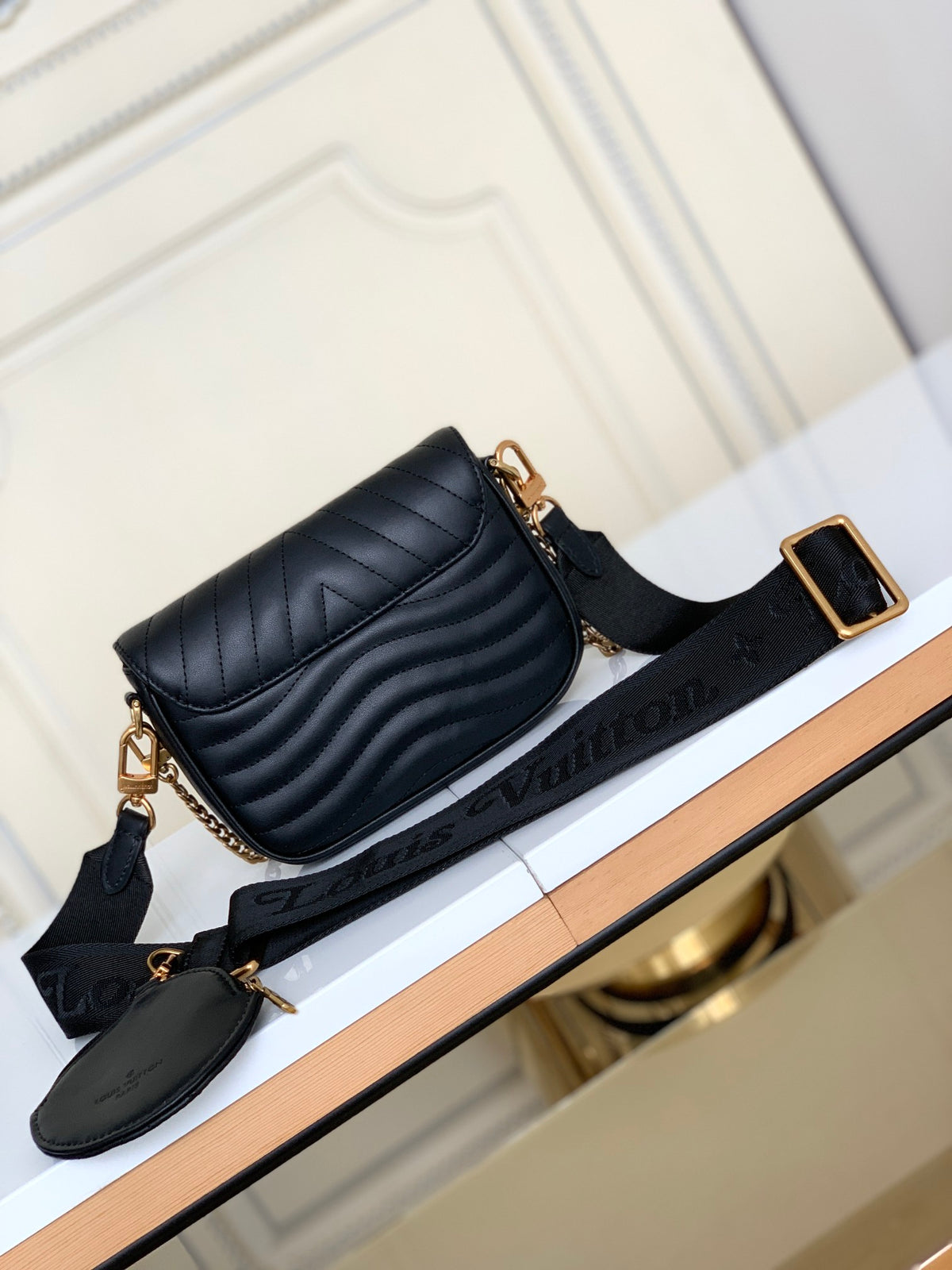 Louis Vuitton New Wave Multi Pochette Black Quilted Leather Crossbody Bag