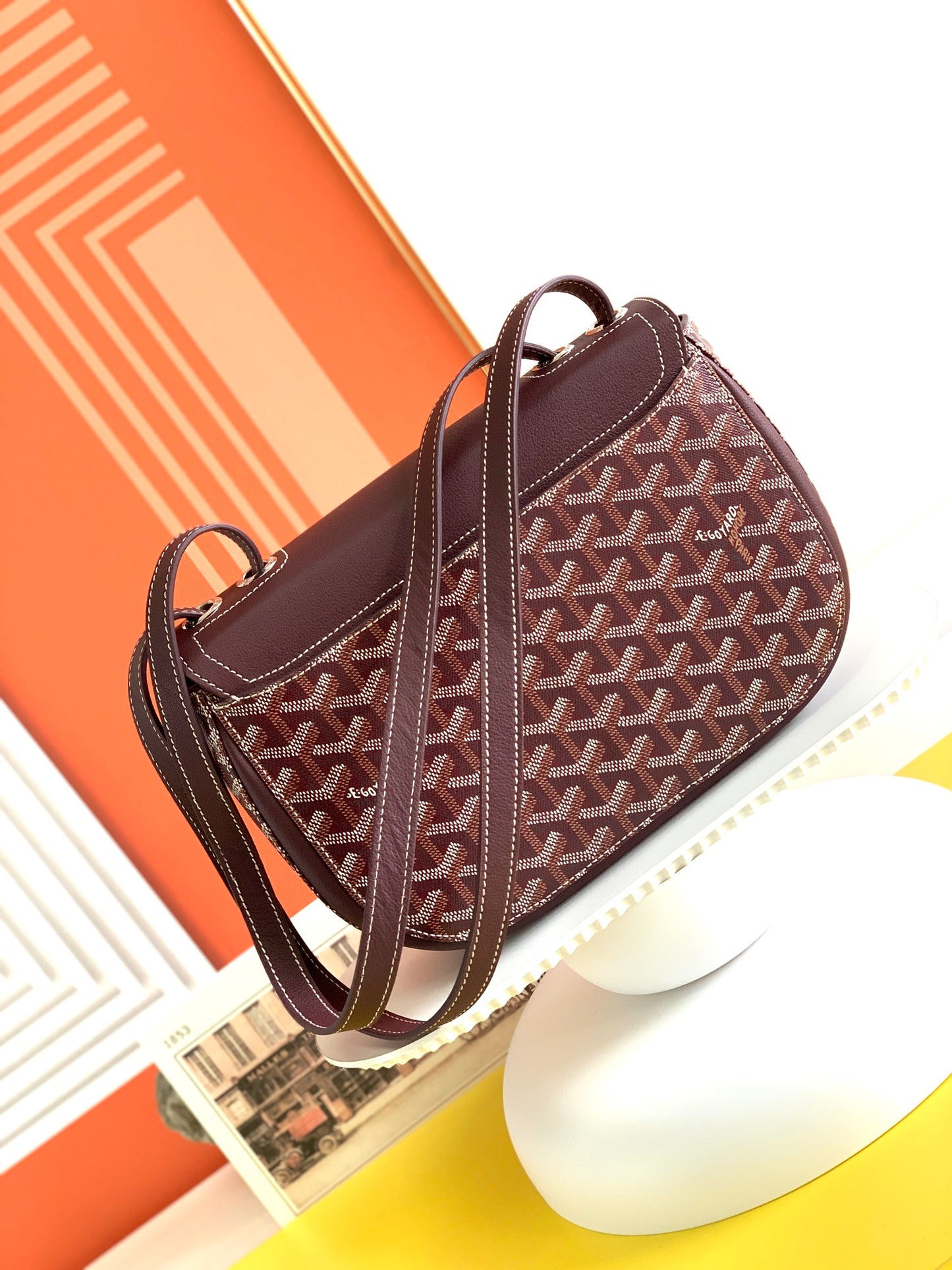 Gogy Burgundy Chevron Pattern Leather Shoulder Bag with Silver Oval Clasp