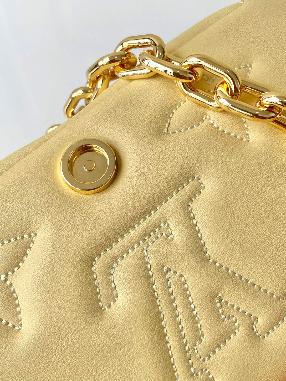 Women's Quilted Mini Crossbody Bag with Wide Shoulder Strap and Gold Chain Handle - Cream