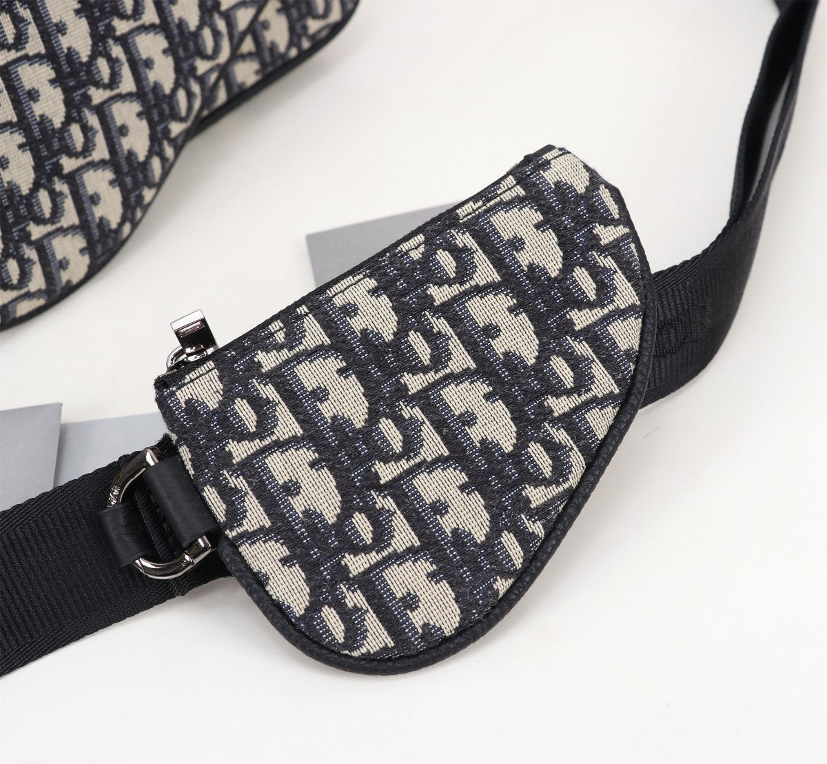 Dior Black Monogram Jacquard Messenger Bag with Saddle Flap and Strap Pouch