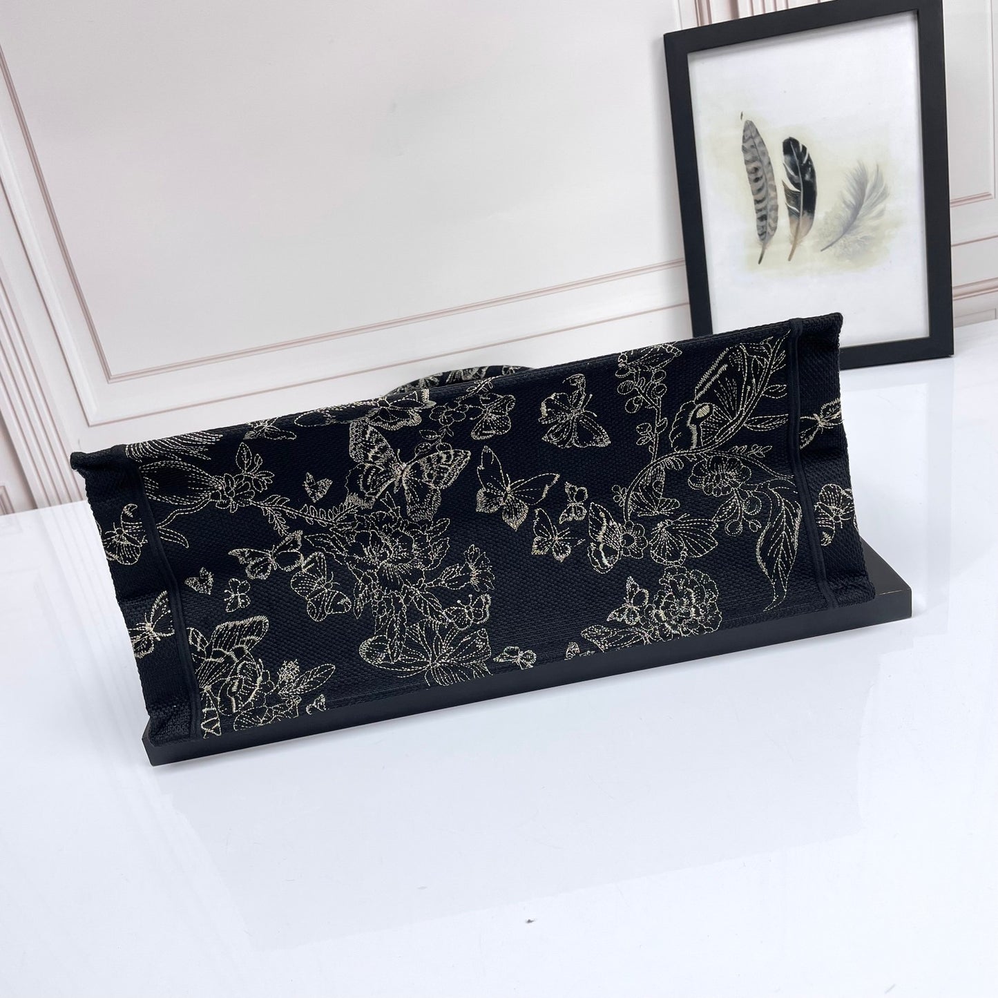 Dior Vintage Butterfly Floral Embroidered Canvas Tote Bag