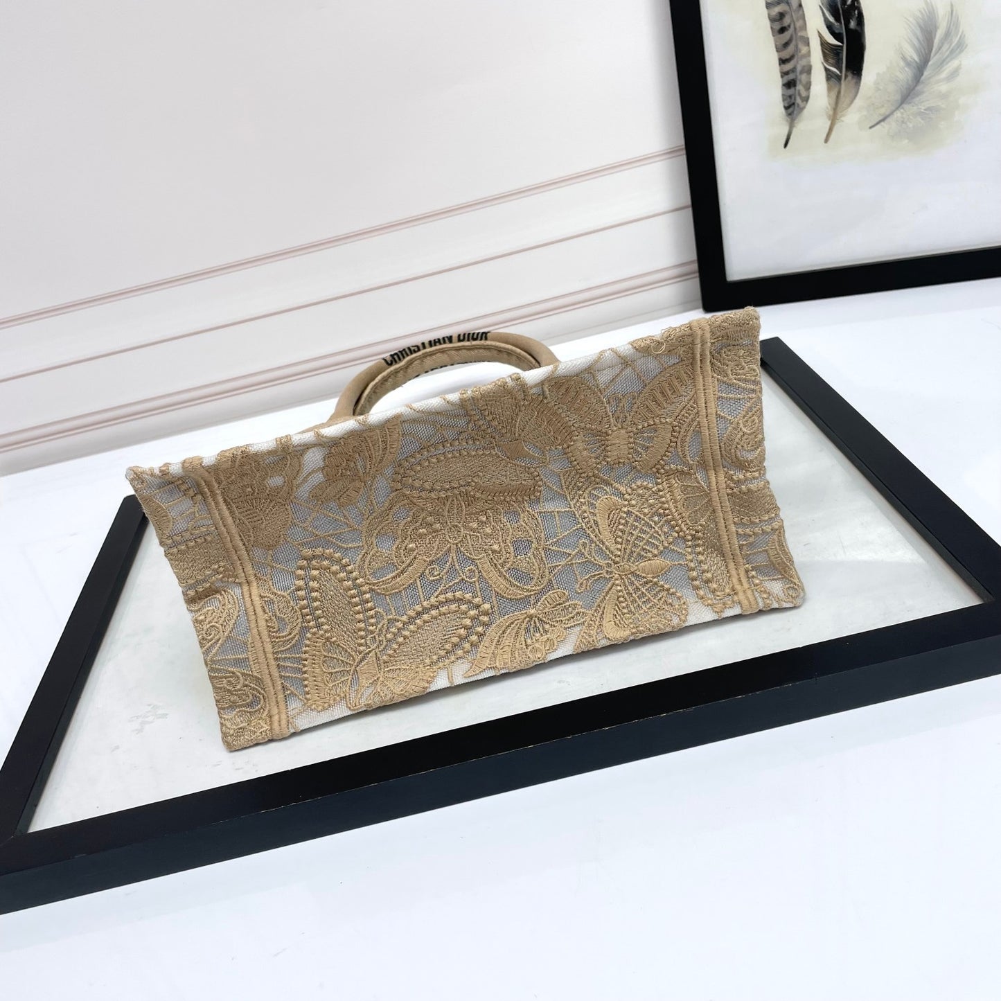 Christian Dior Small Book Tote Bag in Beige Lace Embroidery
