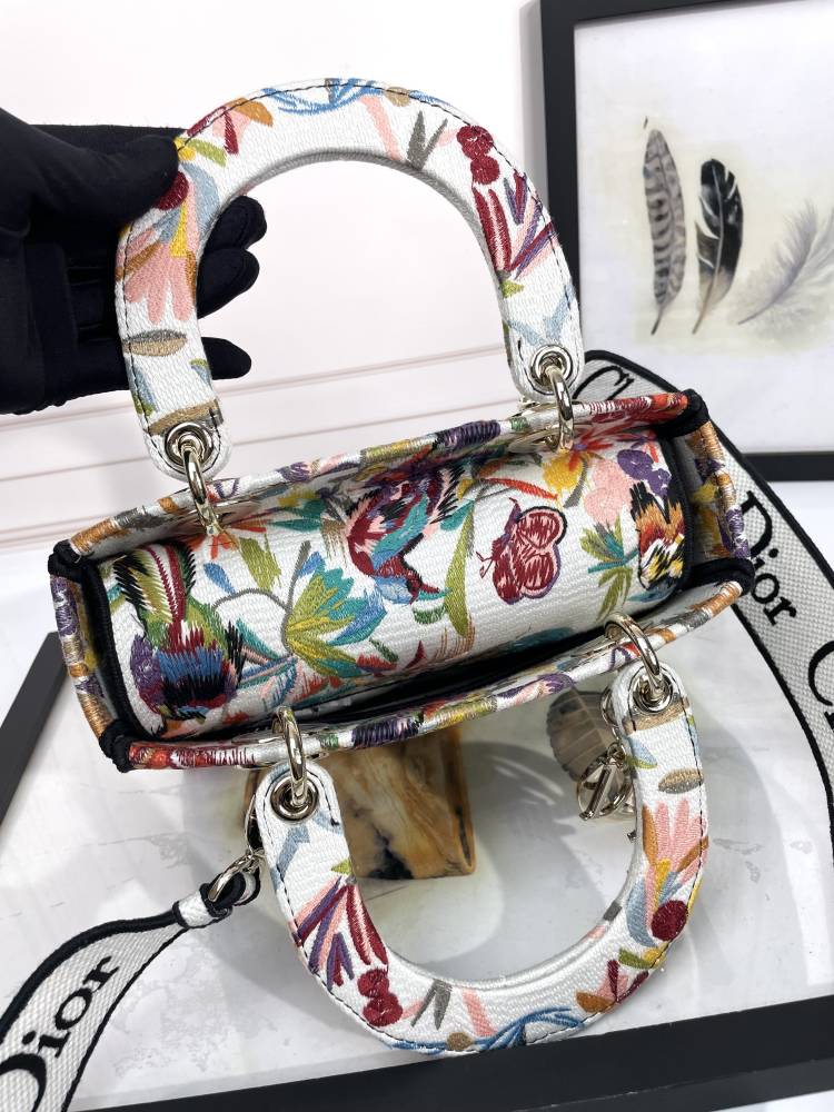 Dior Elegant Colorful Floral Print Top Handle Handbag with Strap