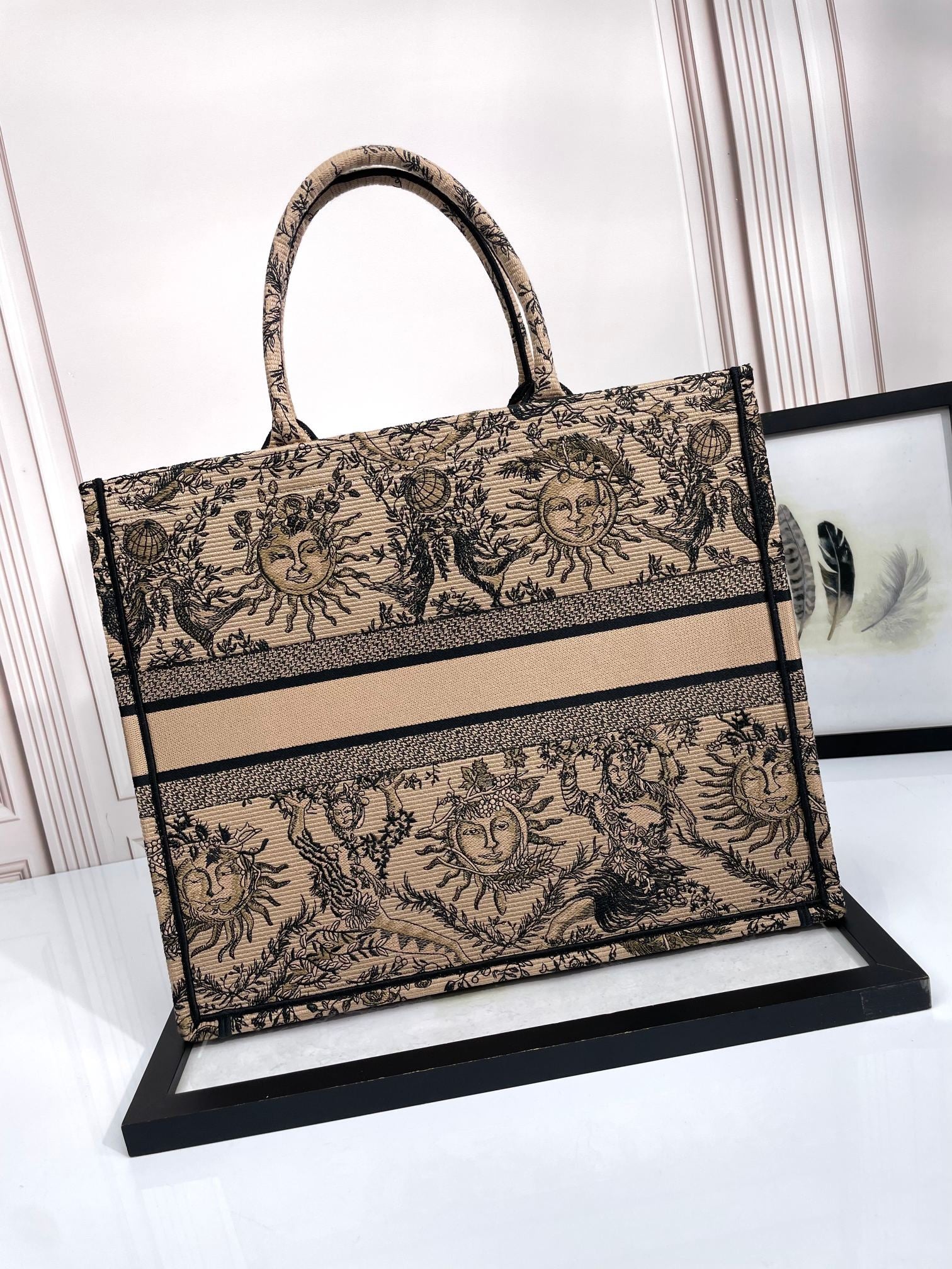 Dior Vintage Celestial Sun Embroidered Canvas Tote Bag