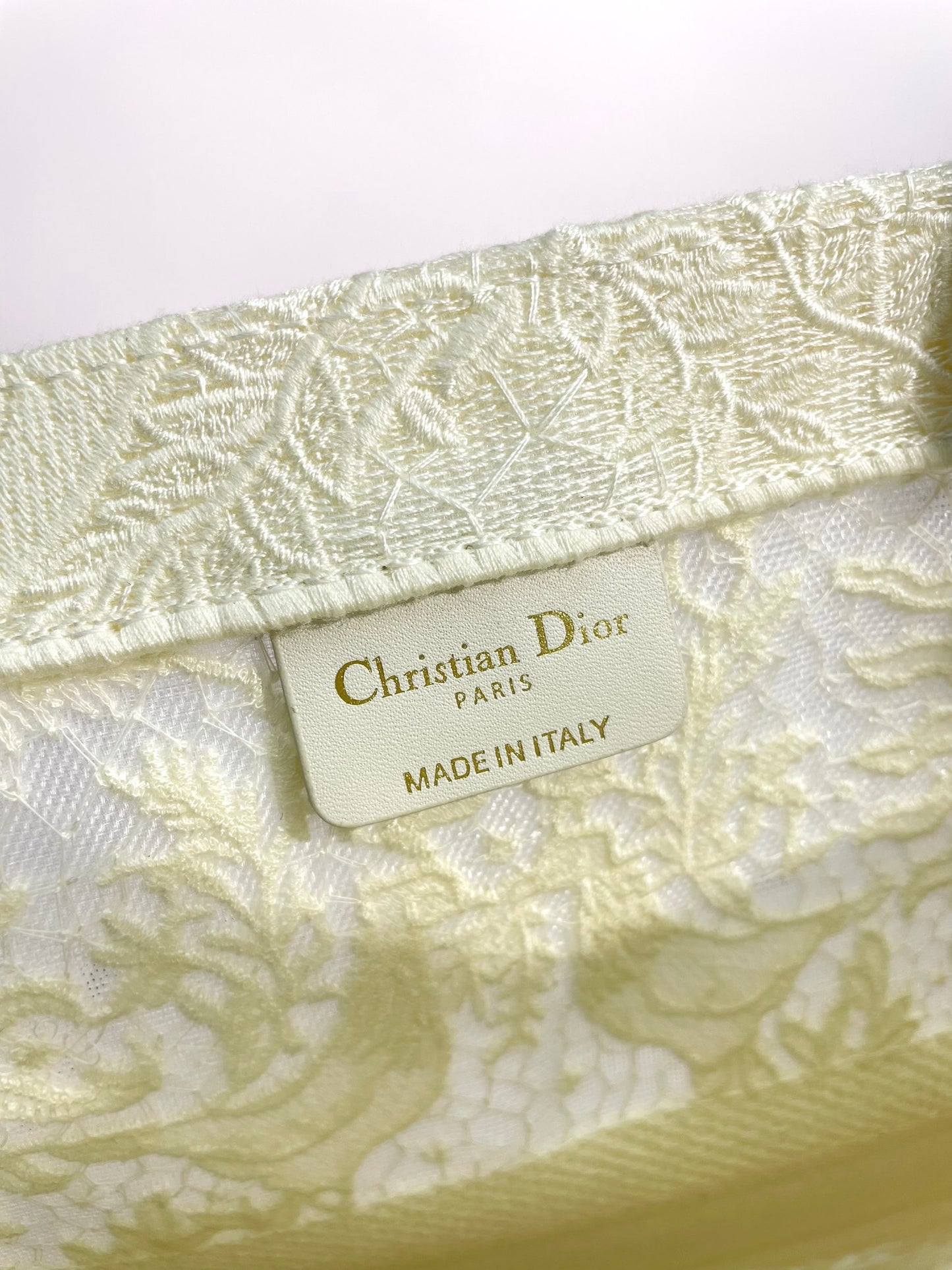 Dior Elegant Beige Embroidered Canvas Tote Bag with Top Handles