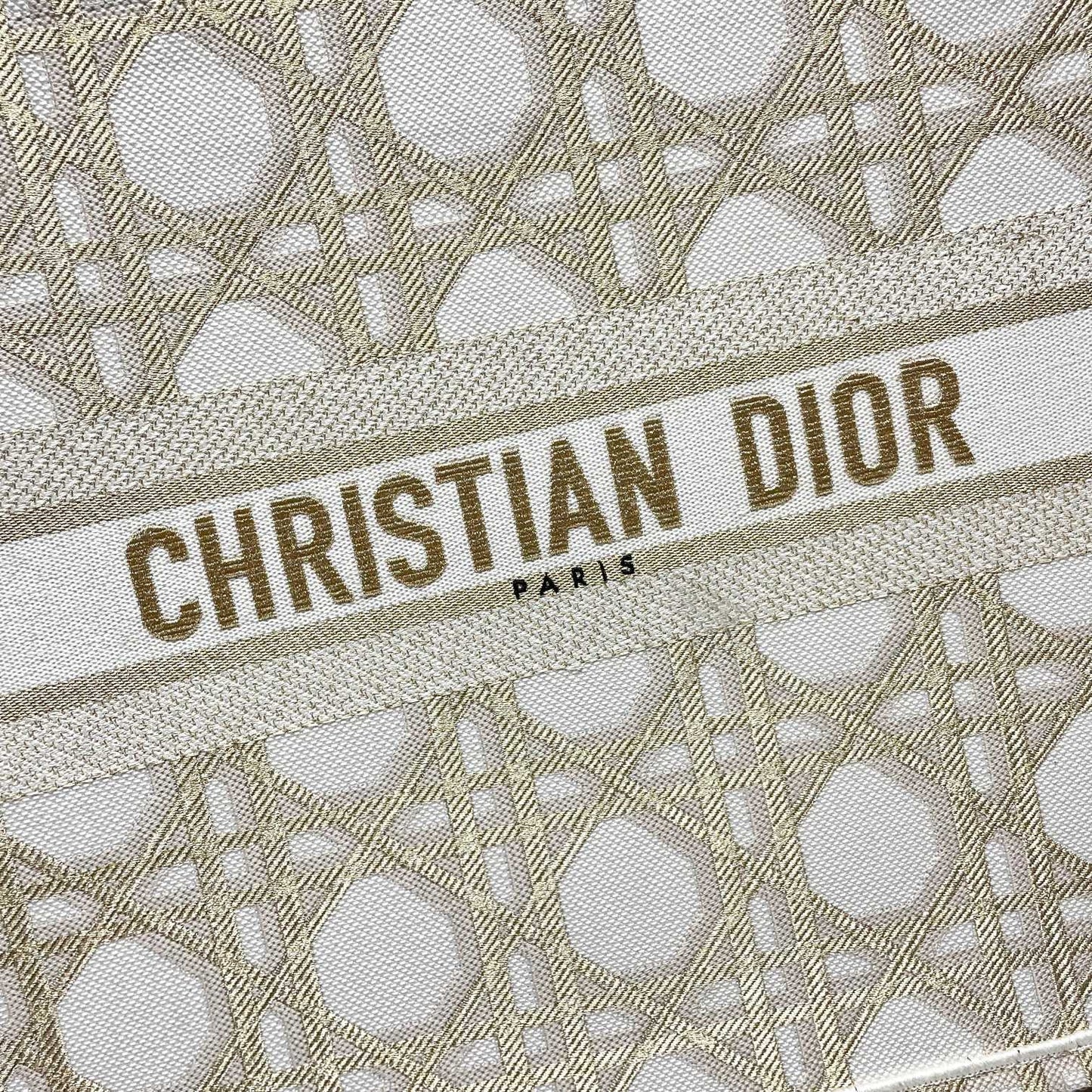 Dior Structured Beige Canvas Tote Bag with Embroidered Geometric Pattern