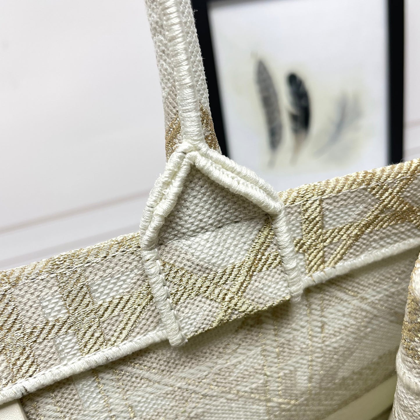 Dior Beige Embroidered Canvas Tote Bag with Geometric Pattern