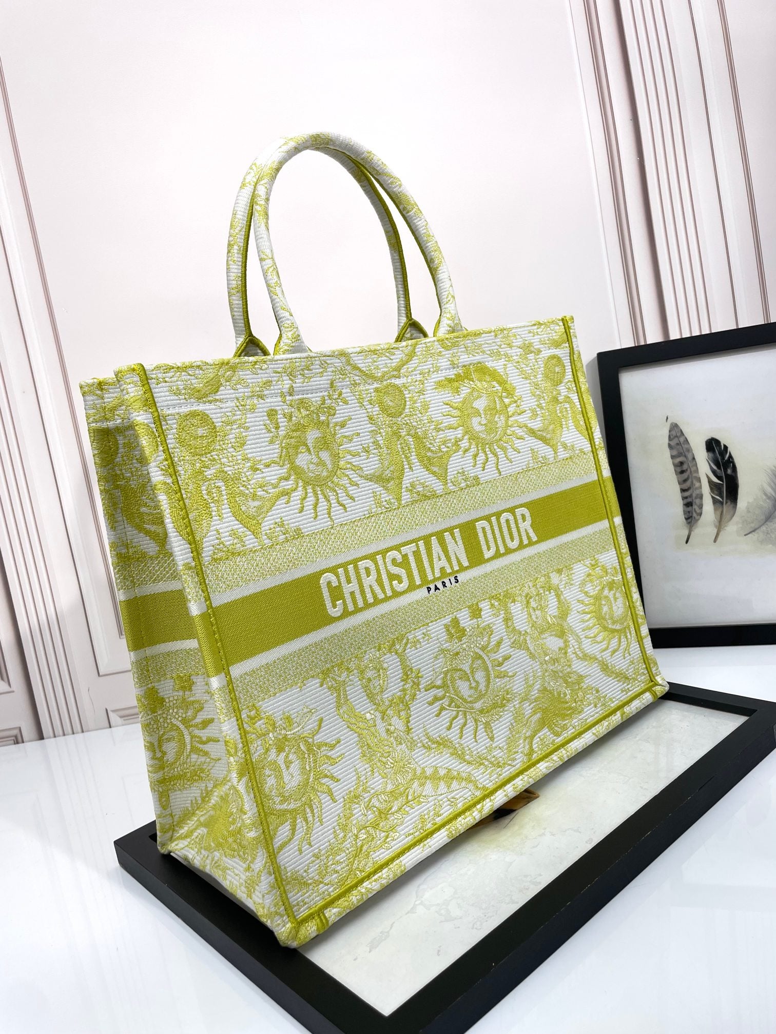 Dior Lime Green Toile Print Canvas Tote Bag Luxury Style Handbag