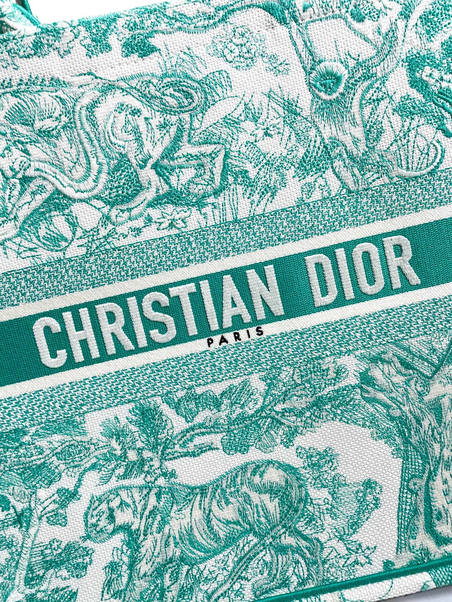 Dior Green and White Toile de Jouy Embroidered Canvas Travel Tote