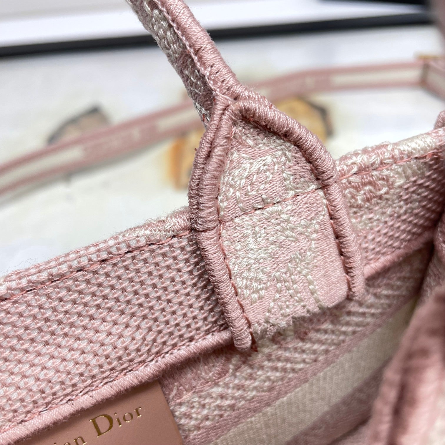 Dior Vintage Pink Embroidered Canvas Top Handle Crossbody Tote Bag