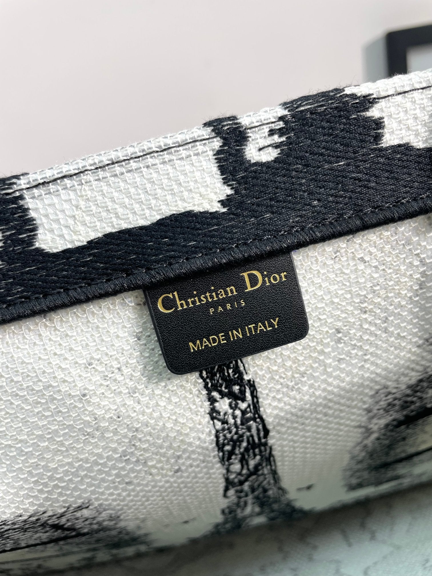 Dior Paris Eiffel Tower Black and White Embroidered Canvas Tote Bag