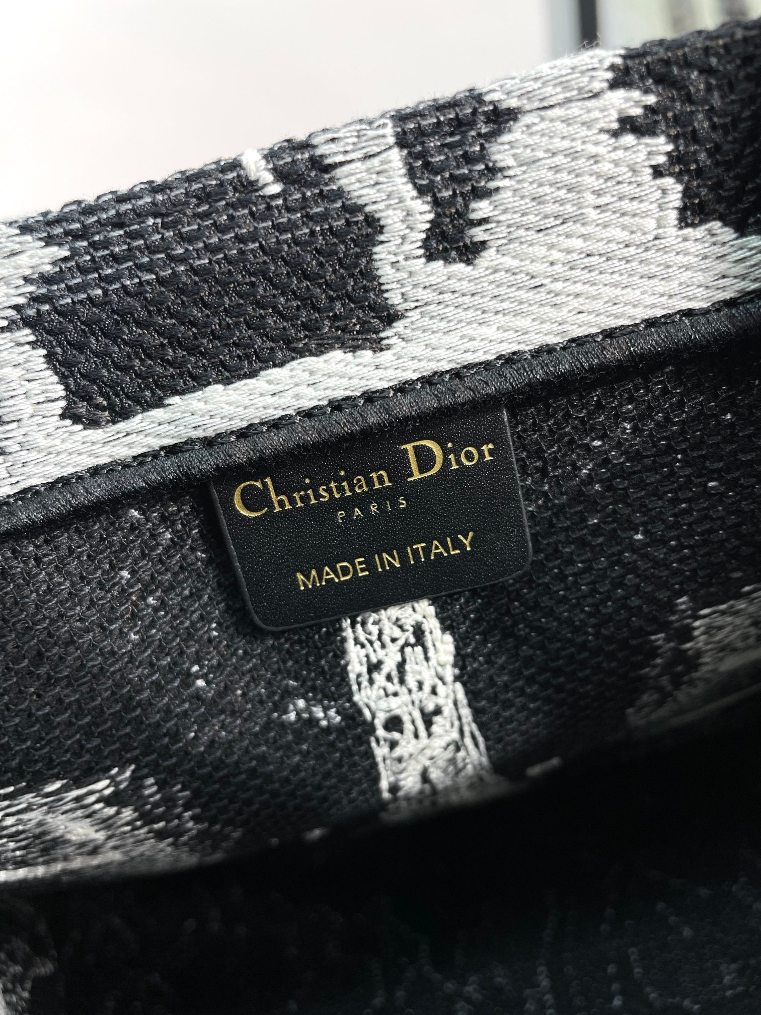 Dior Classic Black and White Paris Embroidered Canvas Tote Handbag