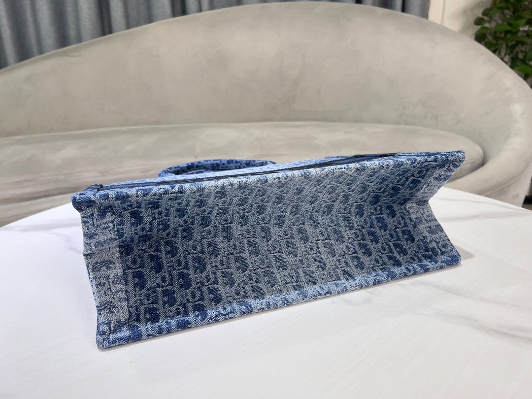 Dior Structured Blue Monogram Canvas Tote Bag with Top Handles