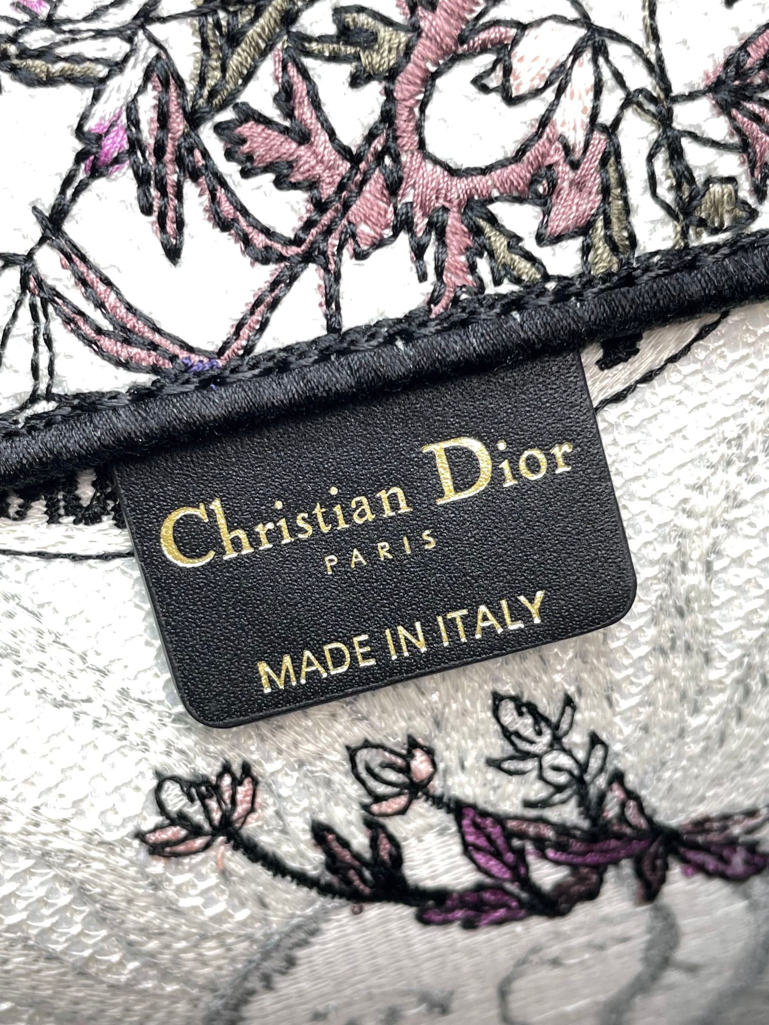 Dior Vintage Floral Toile Embroidered Canvas Top Handle Tote Bag