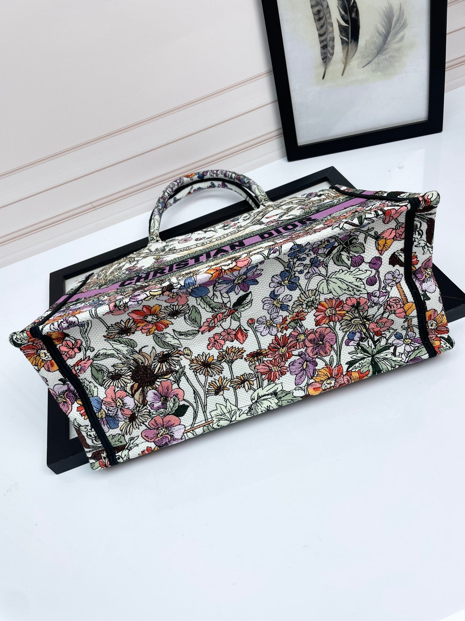 Dior Botanical Floral Print Canvas Tote Bag Large Travel Shoulder Handbag
