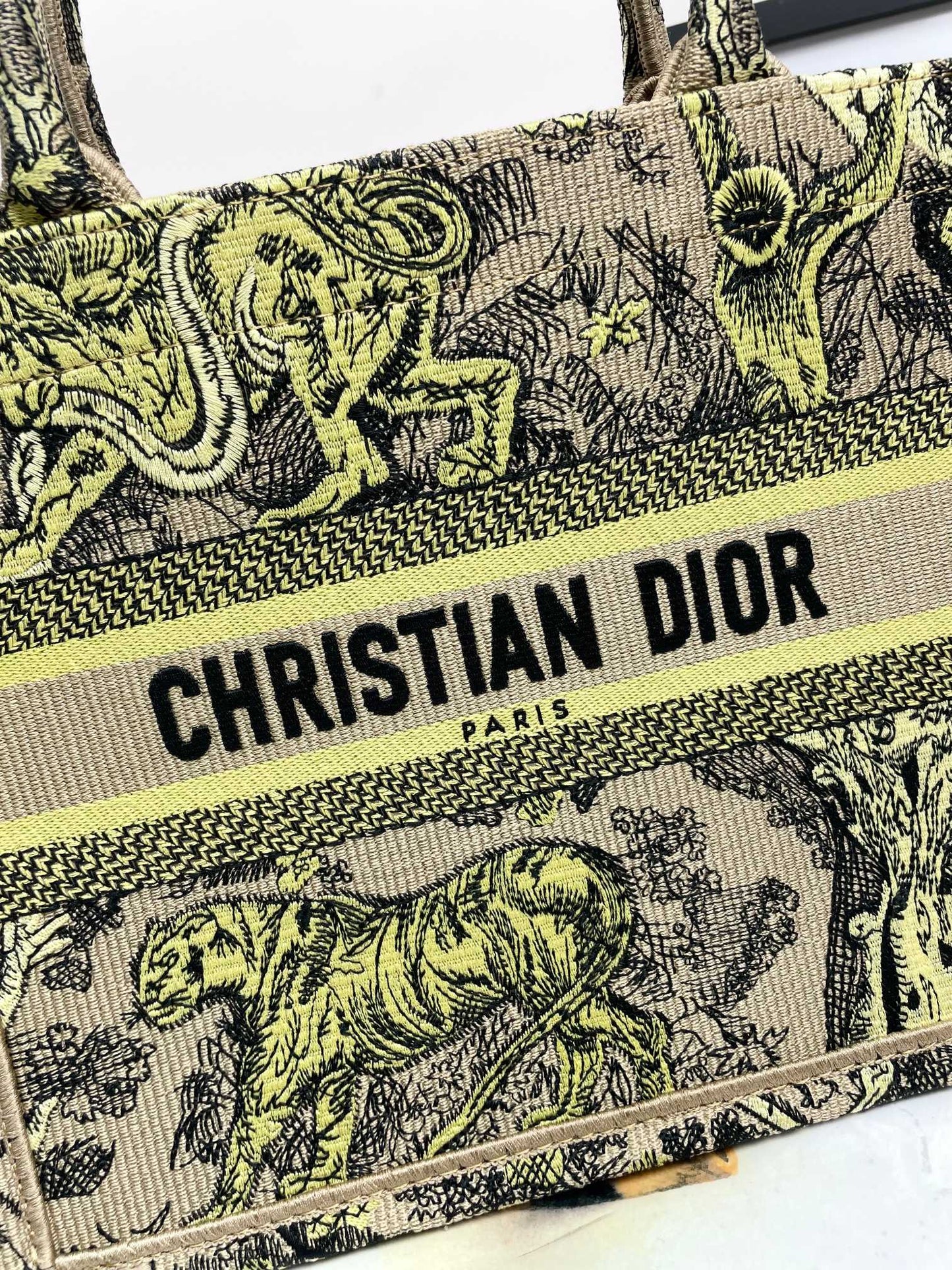Dior Embroidered Safari Animal Tapestry Tote Bag with Top Handles