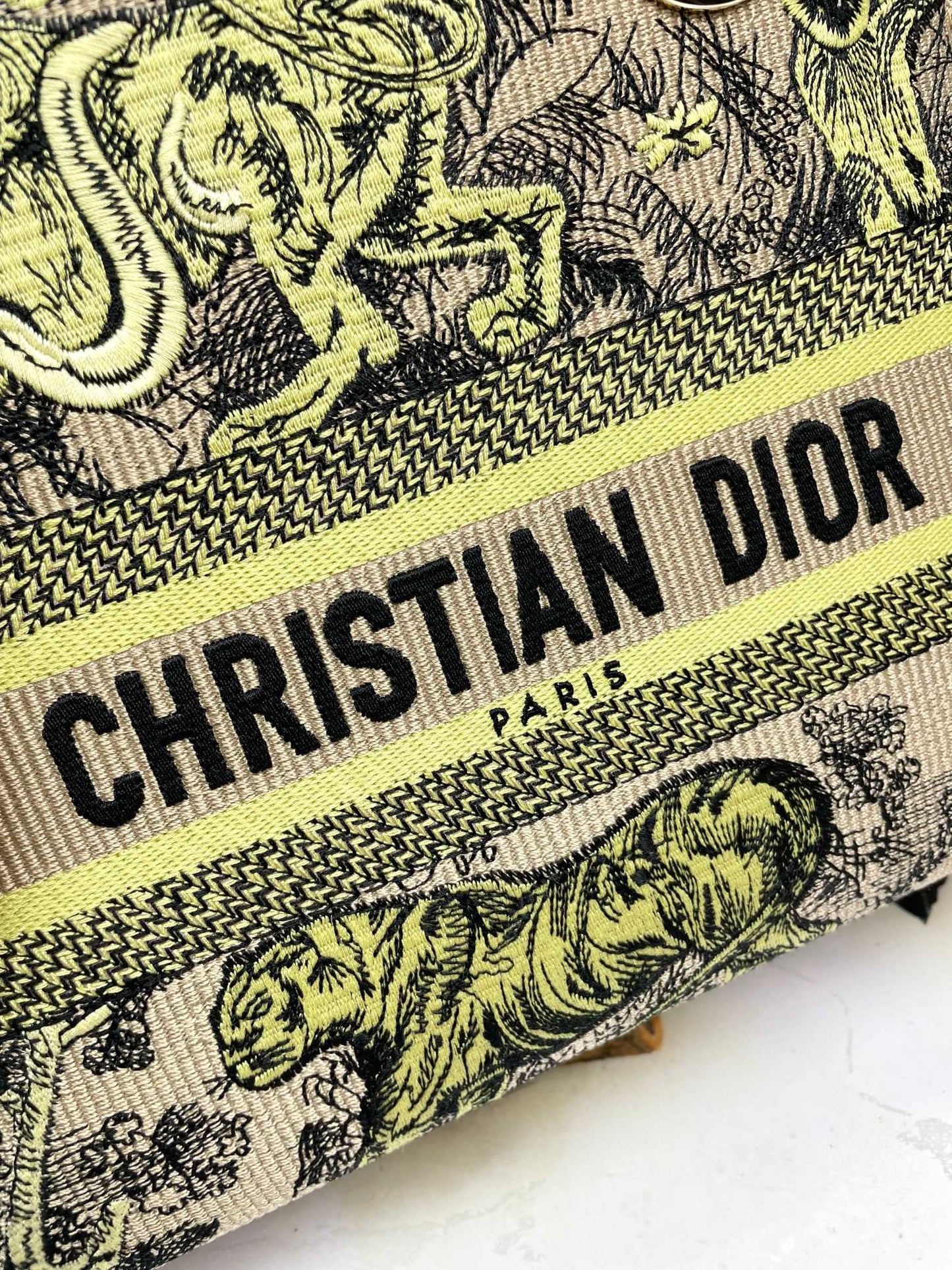 Dior Vintage Embroidered Animal Tapestry Satchel Handbag with Strap