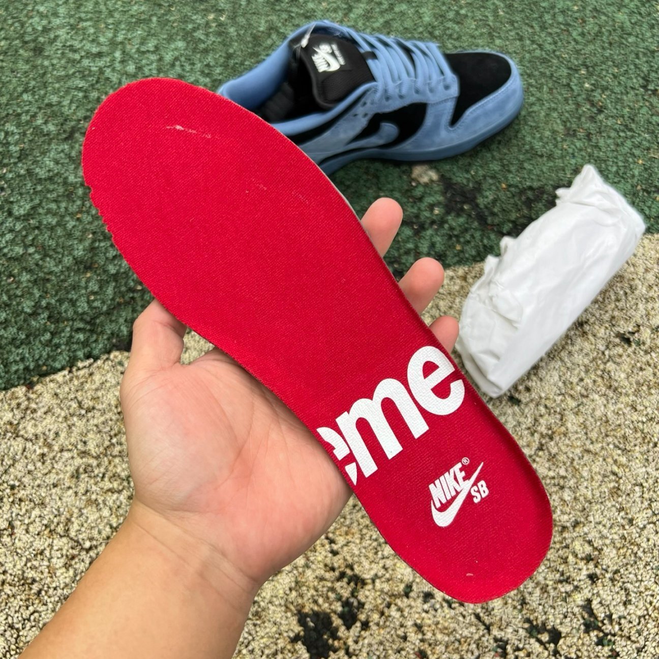 Supreme x Nike Dunk Low SB in the "Ocean Fog"