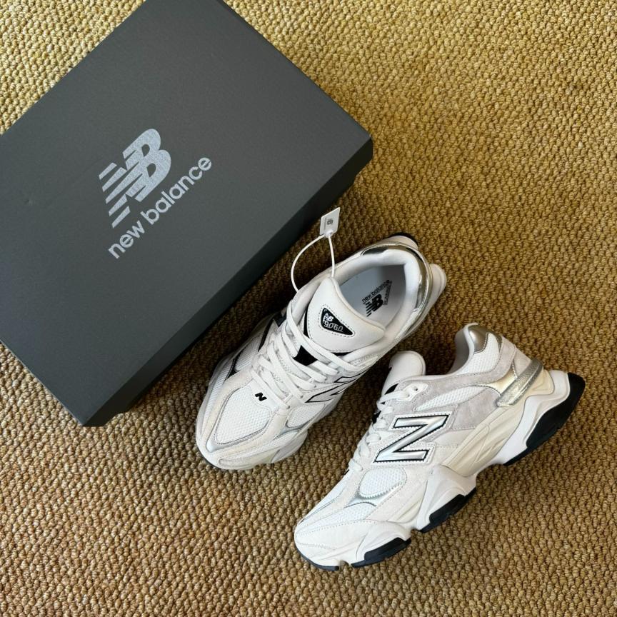 New Balance 9060 sneaker in a White and Metallic Silver