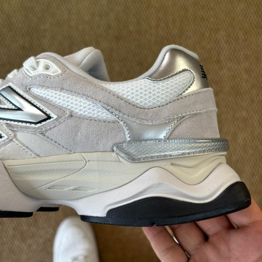 New Balance 9060 sneaker in a White and Metallic Silver