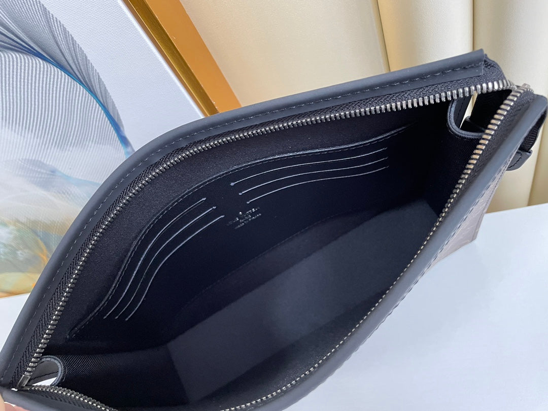 Louis Vuitton Pochette Voyage MM Monogram Eclipse Canvas Men's Clutch Bag - Grey/Black