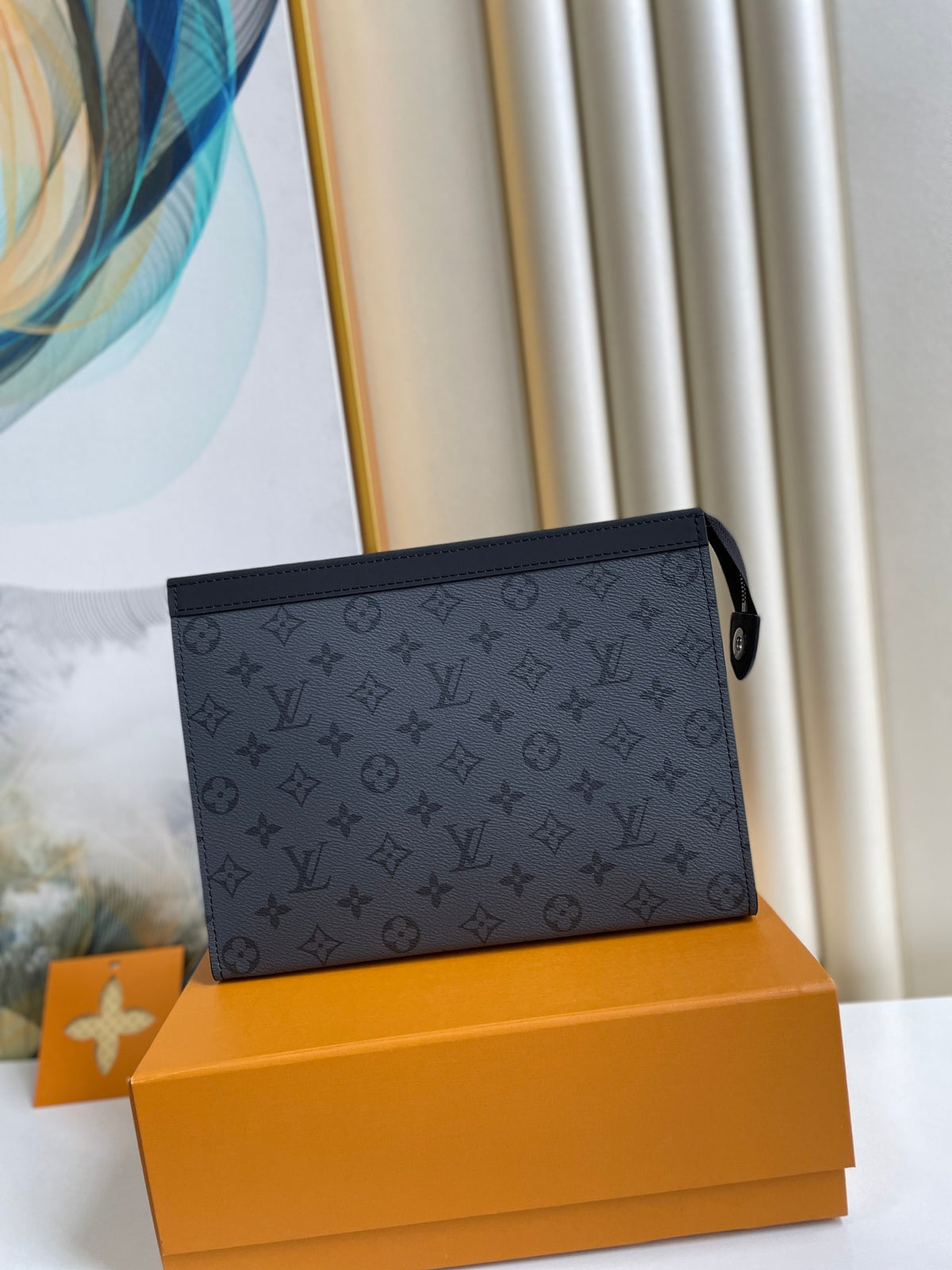 Louis Vuitton Pochette Voyage MM Monogram Eclipse Canvas Men's Clutch Bag - Grey/Black