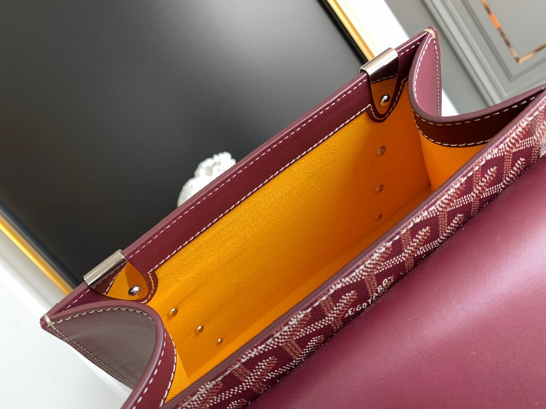 Gogy Burgundy Geometric Pattern Handbag with Wooden Top Handle