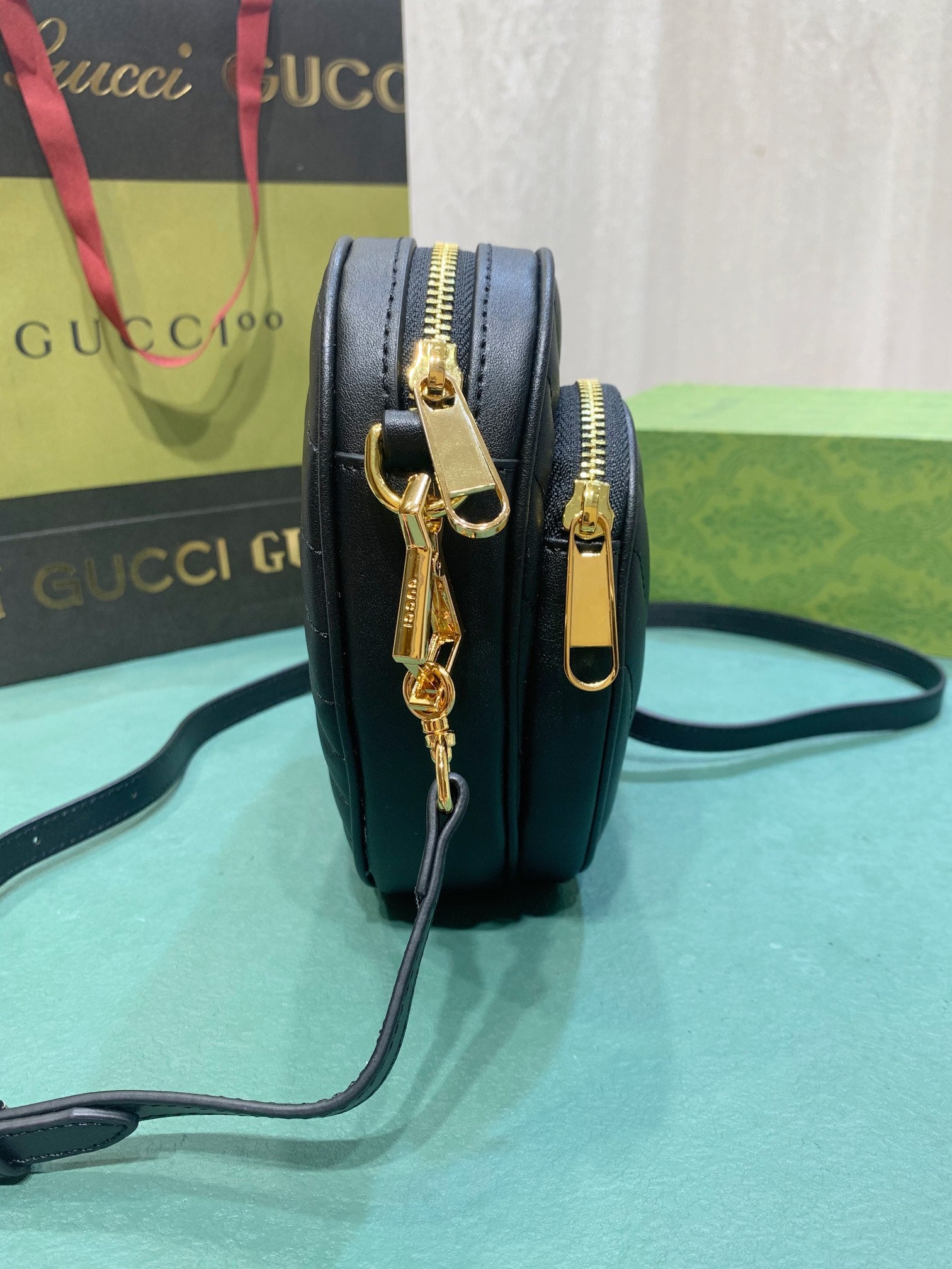 Gucci Quilted Black Leather Heart Shaped Crossbody Shoulder Bag