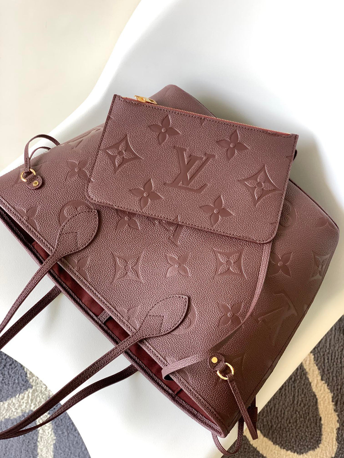 Louis Vuitton Neverfull MM Monogram Empreinte Leather Tote Bag - Burgundy
