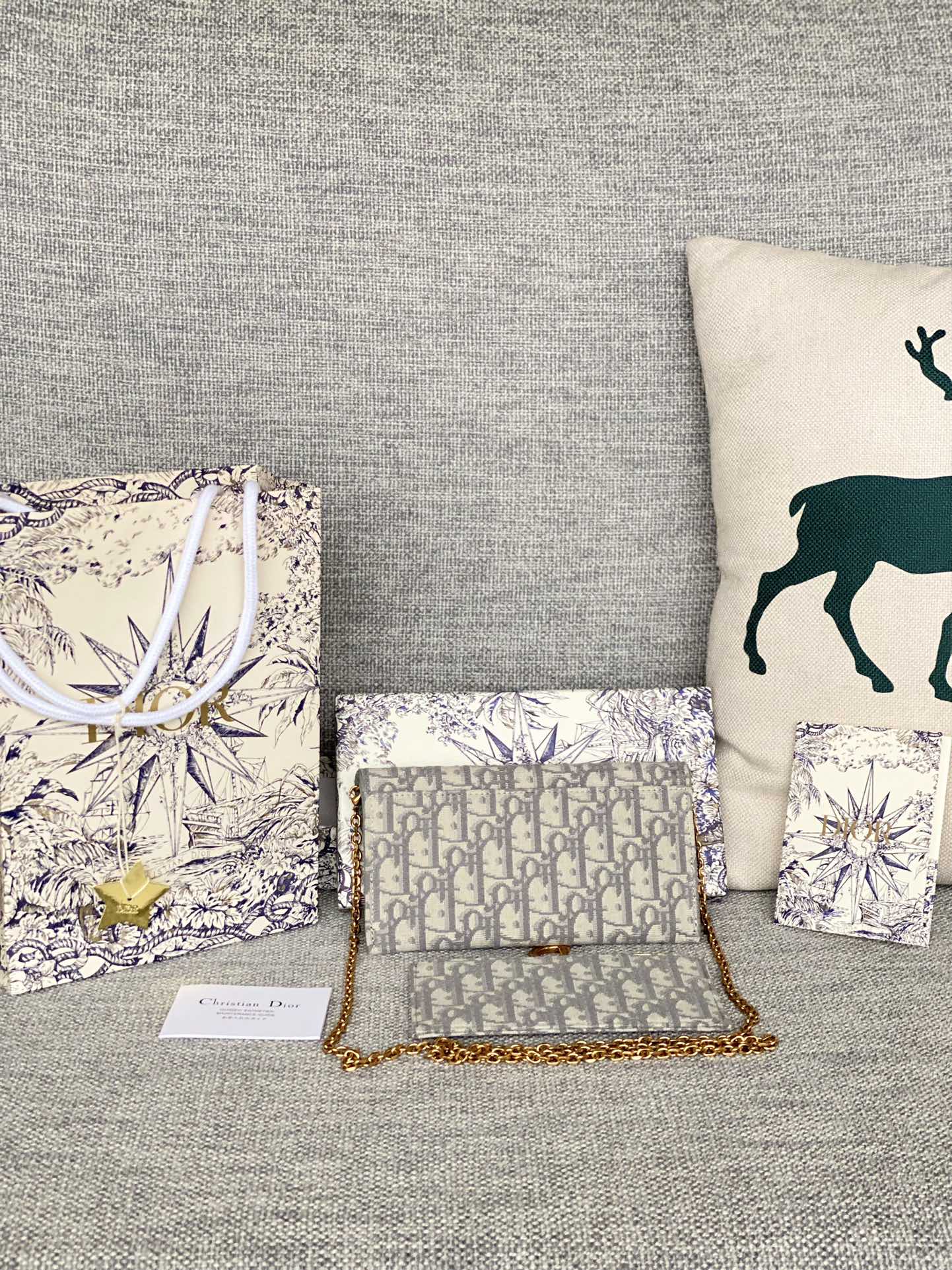 Dior Classic Monogram Canvas Envelope Chain Clutch and Card Wallet Set